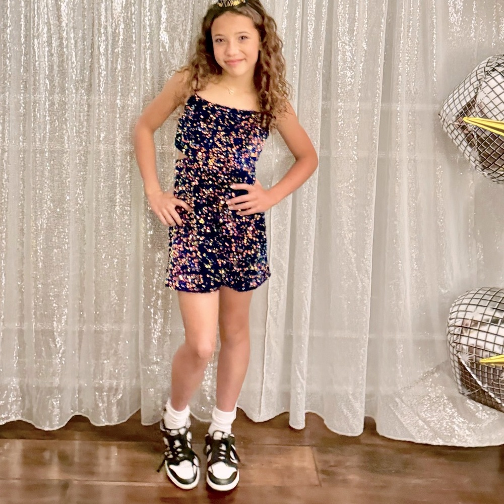 Miss Behave Girls Sequins Blue Mini Dress size 8